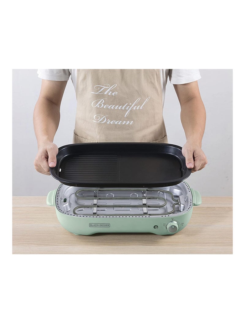 BLACK+DECKER Multifunction Grill, 4.0L Family-sized, Dual Pattern Grill Plate, 3 Interchangeable Non-stick Detachable Pans with Hotpot, For Grilling, Baking, Frying 1400 W GMF1400-B5 Mint Green - Image 2