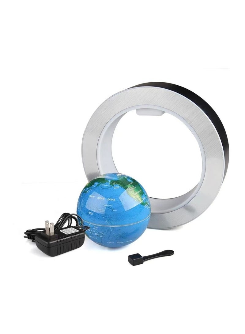 Magnetic Floating Globe World Map Circular Frame with Colorful LED for Home Office Desk Decoration 4 inch Blue  - Image 1