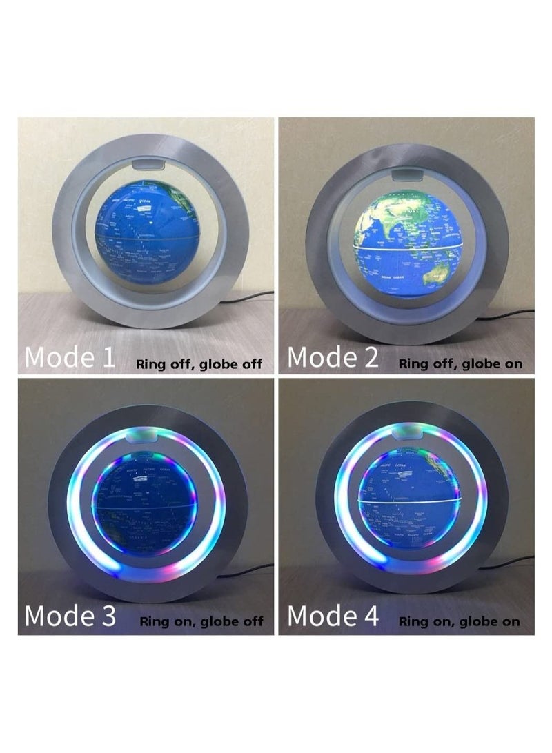 Magnetic Floating Globe World Map Circular Frame with Colorful LED for Home Office Desk Decoration 4 inch Blue  - Image 4