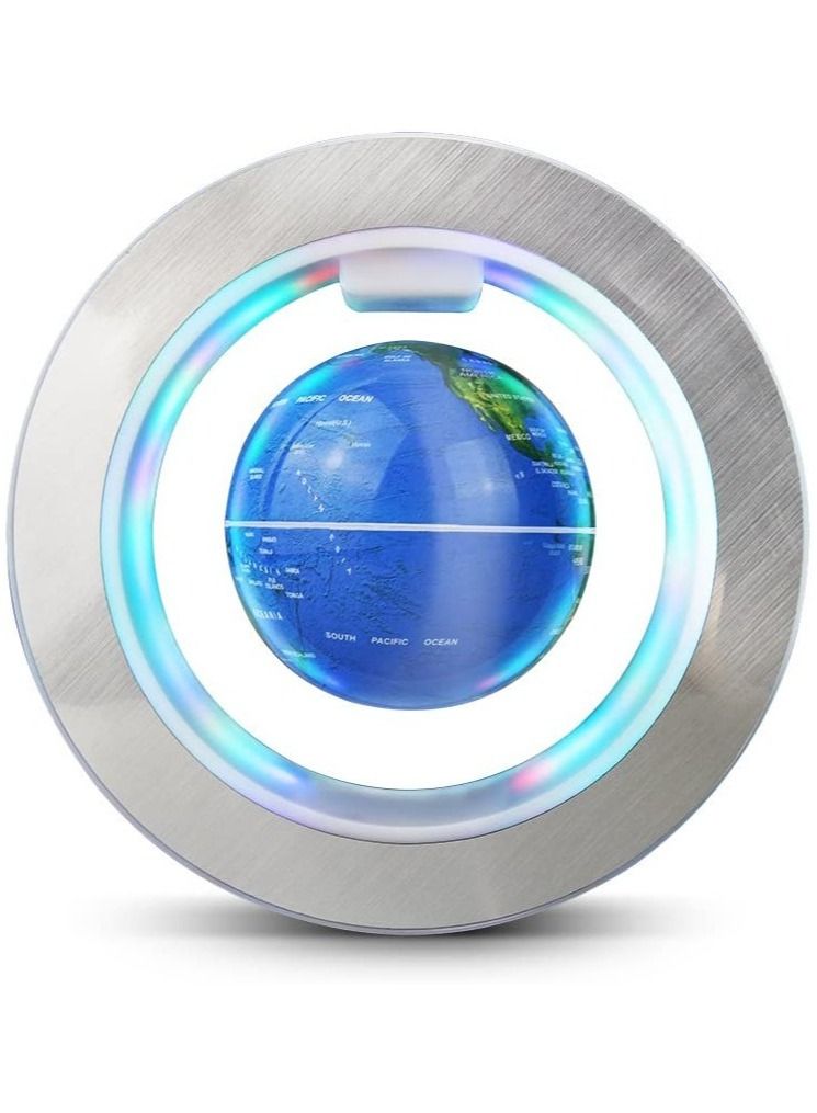 Magnetic Floating Globe World Map Circular Frame with Colorful LED for Home Office Desk Decoration 4 inch Blue  - Image 2