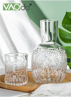 VAOdo Bedside Night Carafe Pitcher and Water Glass Tumbler Set Bedroom Nightstand Water Pitcher and Cup Set Mouthwash Decanter for Bathroom Water Pitcher Set 880ML  - Image 3