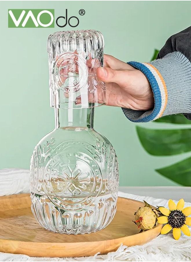 فاو دو - إبريق إبريق زجاجي مائي بجانب السرير ومجموعة كأس زجاجي مائي لغرفة النوم ، إبريق ماء وكوب مجموعة غسول الفم للحمام مجموعة إبريق ماء 880 مل - Image 1