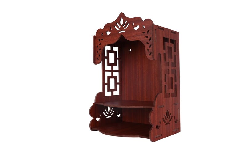 AR ART AR ART Beautiful Wooden Pooja Stand for Home Mandir for Home Temple for Home and Office Puja Mandir for Home Wall Mounted L1050 W825 H1425 Inch Dark  - Image 2
