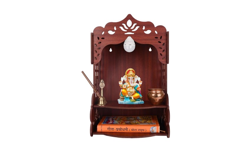 AR ART AR ART Beautiful Wooden Pooja Stand for Home Mandir for Home Temple for Home and Office Puja Mandir for Home Wall Mounted L1050 W825 H1425 Inch Dark  - Image 4