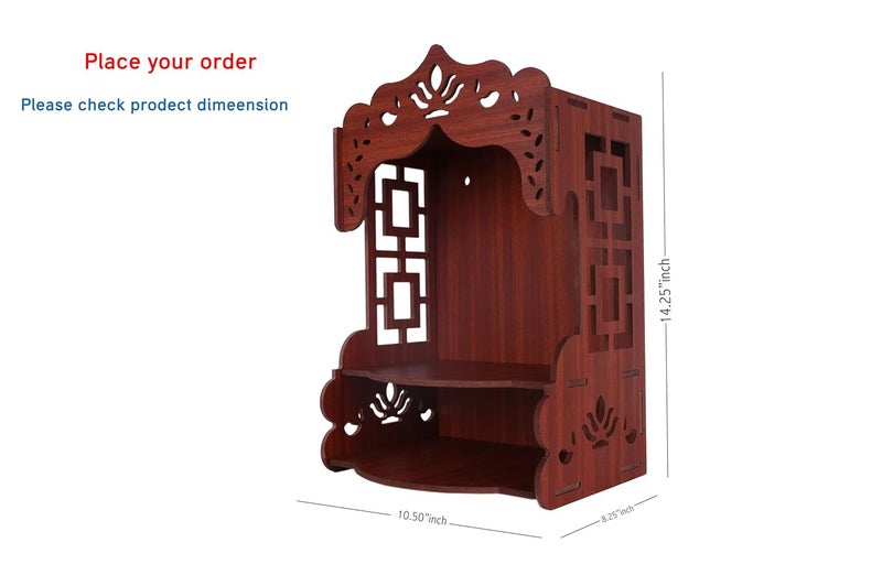 AR ART AR ART Beautiful Wooden Pooja Stand for Home Mandir for Home Temple for Home and Office Puja Mandir for Home Wall Mounted L1050 W825 H1425 Inch Dark  - Image 3