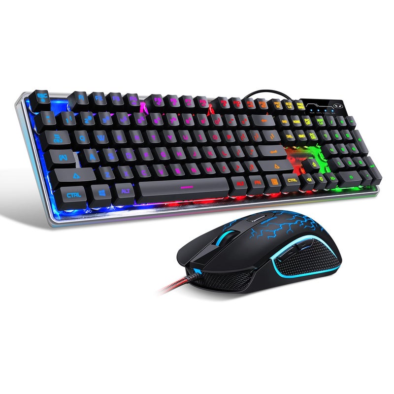 MageGee Gaming Keyboard and Mouse Combo K1 RGB LED Backlit Wired Keyboard with 104 Key Computer PC Gaming Keyboard for PCLaptop Black
