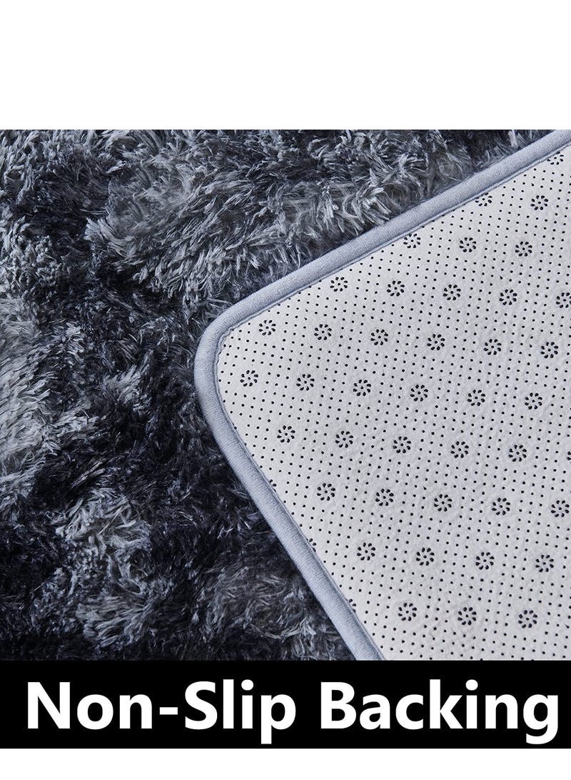 Area bedroom carpet, 5x7 feet tie dyed dark gray fluffy plush carpet, modern plush indoor area carpet, living room carpet, children's room bedroom and nursery anti-skid carpet  - Image 5