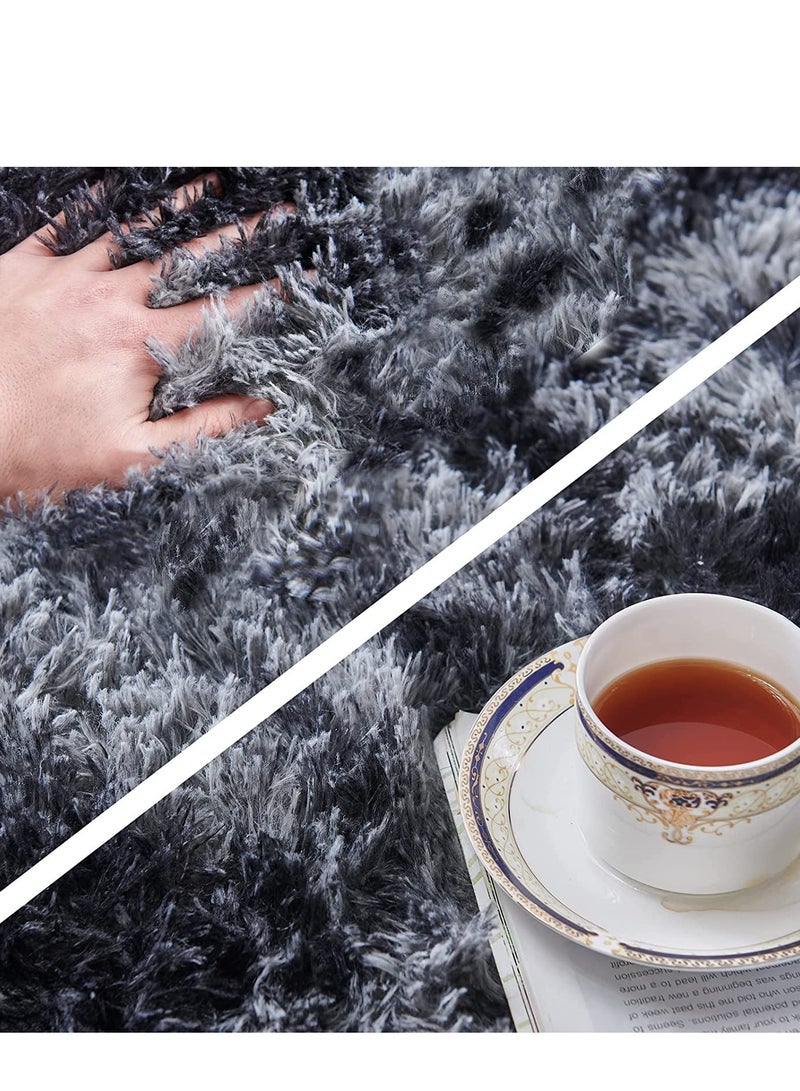Area bedroom carpet, 5x7 feet tie dyed dark gray fluffy plush carpet, modern plush indoor area carpet, living room carpet, children's room bedroom and nursery anti-skid carpet  - Image 3