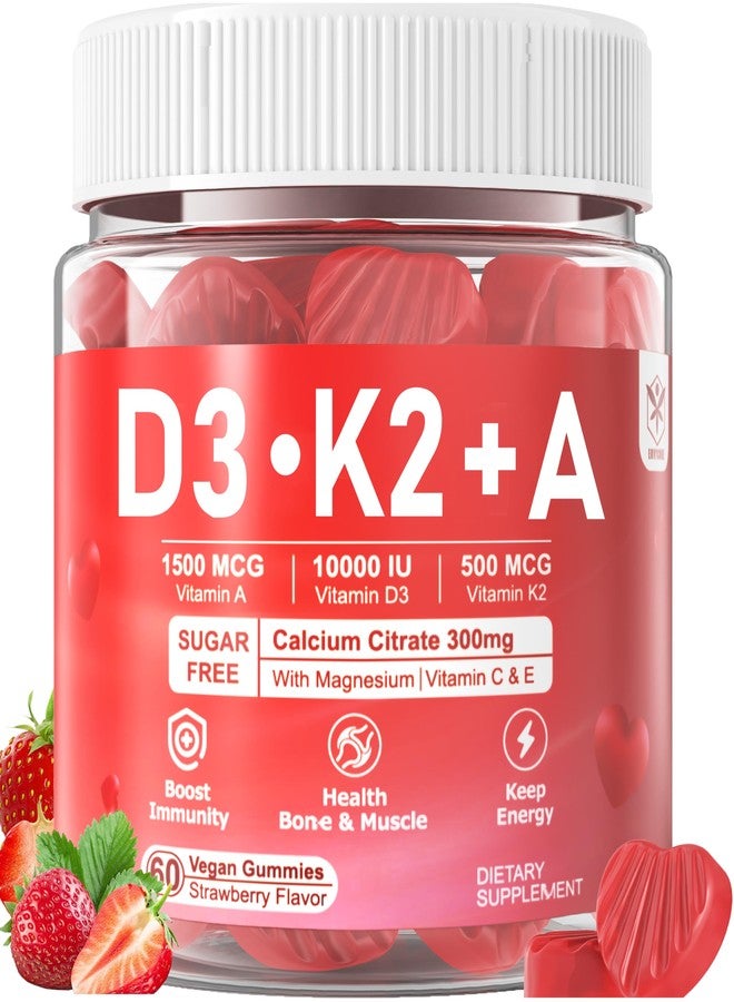 EnvyCure Vitamin D3 + K2 + A Gummies 5000IU/10000 IU - Vitamin D3 Con K2 Supplement with Calcium Magnesium Zinc, Vitamin C & E, High Dose Ultimate Absorbency for Bones, Muscles, Teeth, Vision, Vegan 2 Packs - Image 1