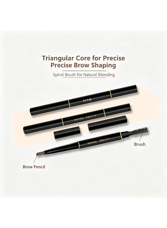 Fluff & Define Dual End Eyebrow Pencil, Creamy Triangle Twist Brow Pen For Soft Natural Defined Brows, Waterproof Sweatproof Smudge & Transfer-Resistant Long Lasting Formula -Jet Black - Image 3