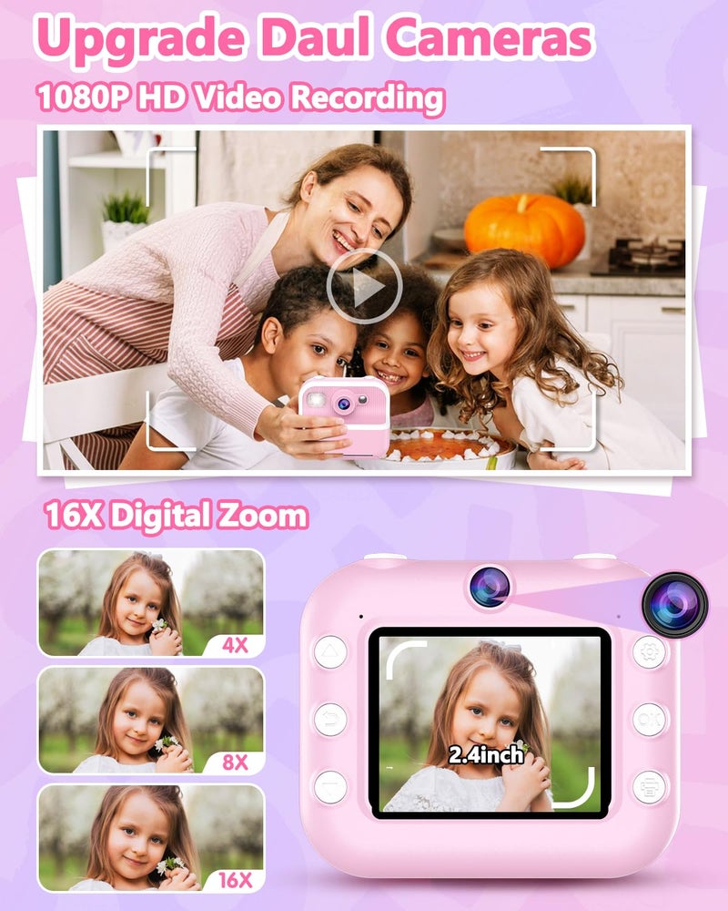 TKECWOB Kids Camera Instant Print, Christmas Birthday Gifts for Kids 3-12, 1080P Instant Print Camera for Kid, Toddler Camera Toy for 4 5 6 7 8 9 10 Year Old Girls Boys with 3 Rolls Paper and 32GB Card-Pink - Image 3