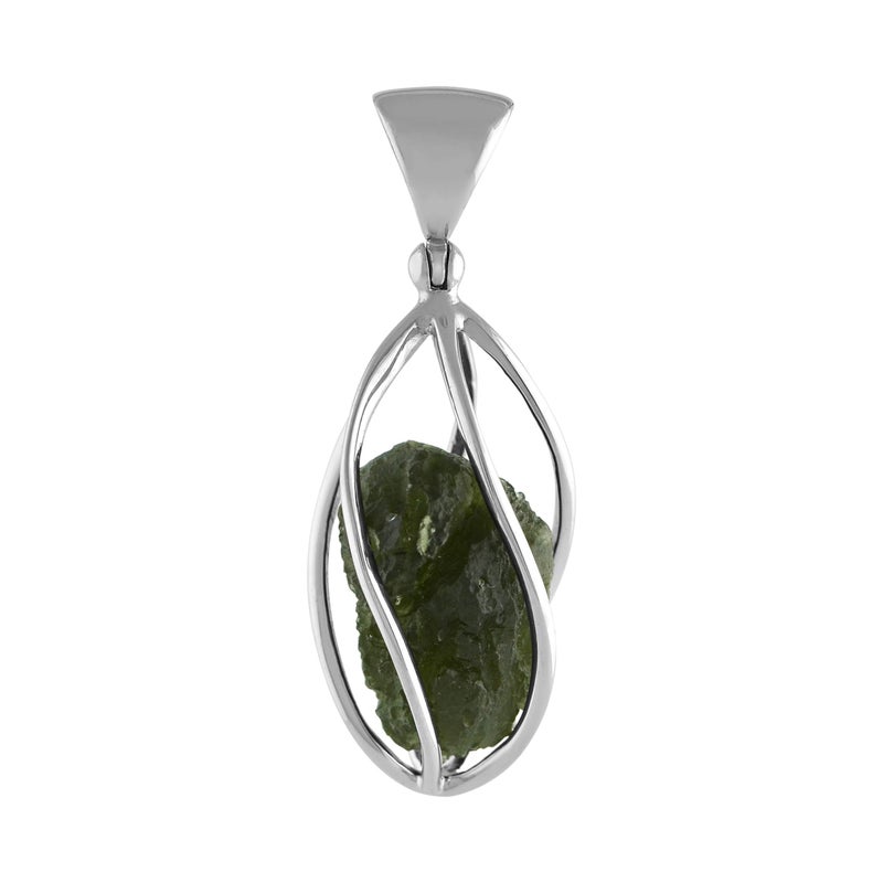 Starborn Rough Moldavite Silver Cage Pendant (35) - Image 1