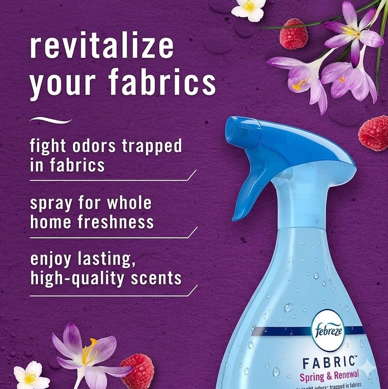 Febreze Fabric Spray Spring & Renewal 700ML, Long Lasting Fresh Scent, Eliminates Tough Odors from Sofas Carpets Curtains Bedding, Deep Fabric Odor Remover for Home & Pet Areas - Image 2