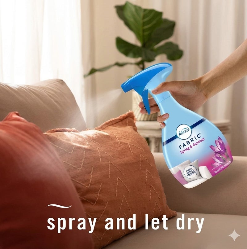 Febreze Fabric Spray Spring & Renewal 700ML, Long Lasting Fresh Scent, Eliminates Tough Odors from Sofas Carpets Curtains Bedding, Deep Fabric Odor Remover for Home & Pet Areas - Image 5