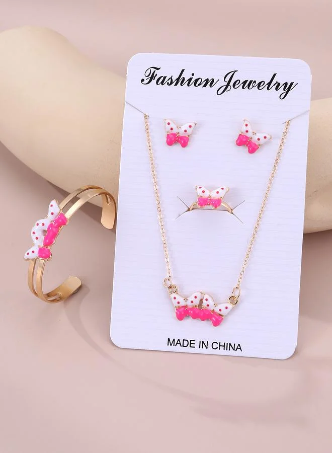 Take Two Girls Set of 4- Butterfly Charm Jewelry Set - Necklace, Ring, Earrings and Bracelet
