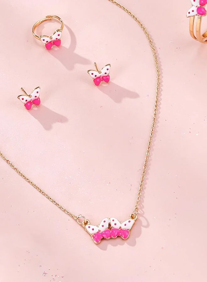 Take Two Girls Set of 4- Butterfly Charm Jewelry Set - Necklace, Ring, Earrings and Bracelet