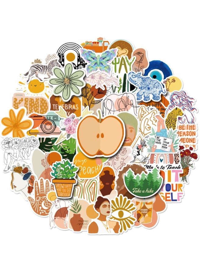 NIBEMINENT 50 Pcs BOHO Deco Kit Waterproof Stickers, High Definition Printing Bright Colors, Suitable for Laptop Skateboard Luggage Water Bottle Guitar DIY - Image 1