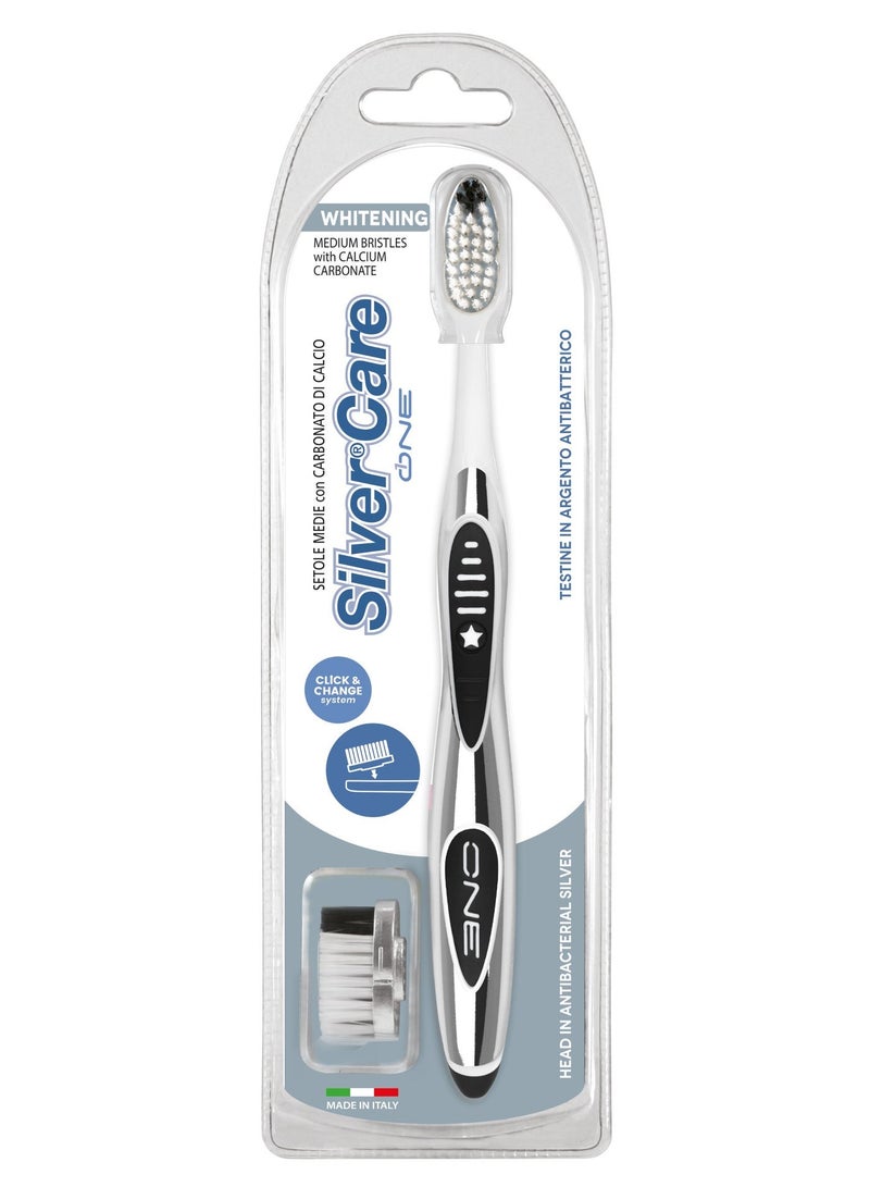 Silver Care One Whitening Toothbrush With Replacment Medium Bristles for Adults Plaque & Stain Removal Comfortable Grip - Image 1