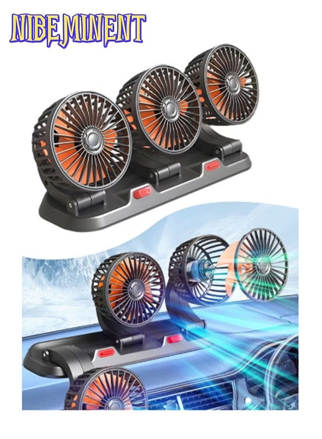 NIBEMINENT 3 Head Car Cooling Fan, 360° Rotatable Adjustable 24V Cooling Air Fan Brushless Motor Low Noise Automobile Vehicle Fan with Aromatherapy Box and Parking Number Plate 2 Speeds Big Wind Power  - Image 1