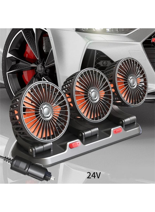 NIBEMINENT 3 Head Car Cooling Fan, 360° Rotatable Adjustable 24V Cooling Air Fan Brushless Motor Low Noise Automobile Vehicle Fan with Aromatherapy Box and Parking Number Plate 2 Speeds Big Wind Power  - Image 3