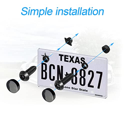 YALOK Anti Theft License Plate Screws Kits- Rustproof Stainless Steel Car Tag Plate Mounting Hardware, M6 (1/4") Tamper Proof Fastener Nut, Caps Cover for Front Rear Frame Holder Mounting（AT-Black/8） - Image 4