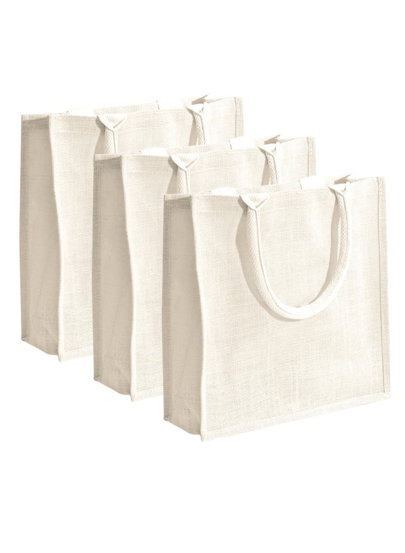 Eco-neutral 3-Piece Waterproof Coating with Soft Handle Jute Tote Shopping Bag - Image 1