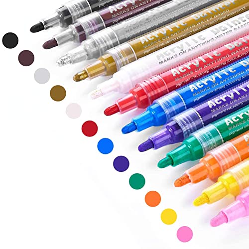 PLUSPOINT 24 Colors Acrylic Markers Set,Acrylic Paint Water Based Pens With Bold Tip For Kids Adults Used For Rock Painting Pumpkin Stone Canvas Wood Paper Glass Ceramic Fabric Plastic,Multicolor - Image 2
