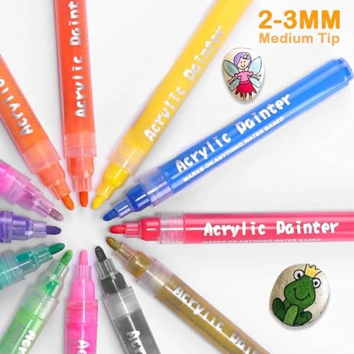 PLUSPOINT 24 Colors Acrylic Markers Set,Acrylic Paint Water Based Pens With Bold Tip For Kids Adults Used For Rock Painting Pumpkin Stone Canvas Wood Paper Glass Ceramic Fabric Plastic,Multicolor - Image 4