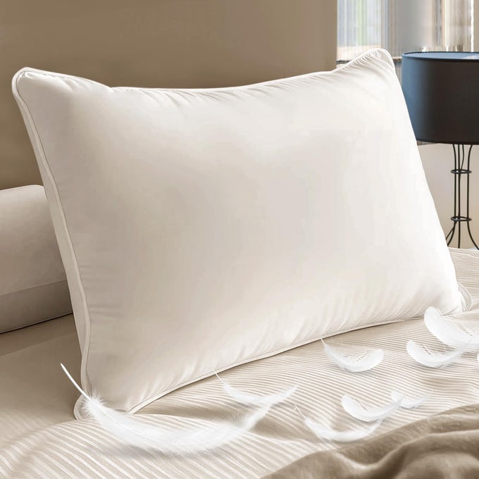 GOOSE DOWN FEATHER STANDARDQUEEN PILLOW LUXURY HOTEL COLLECTION BED PILLOW FOR SLEEPING FIRM SOFT SUPPORT FOR SIDE BACK SLEEPERS FOR APARTMENT COLLEGE DORM ROOM ESSENTIALS WHITE