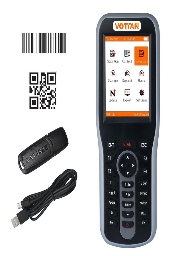 VOTTAN Inventory Scanner with 2.8'' HD Screen and Keybord, 1D 2D QR Code Wireless Barcode Scanner, Stock Datas Collector Scanner for Warehouse E-Business - Image 1