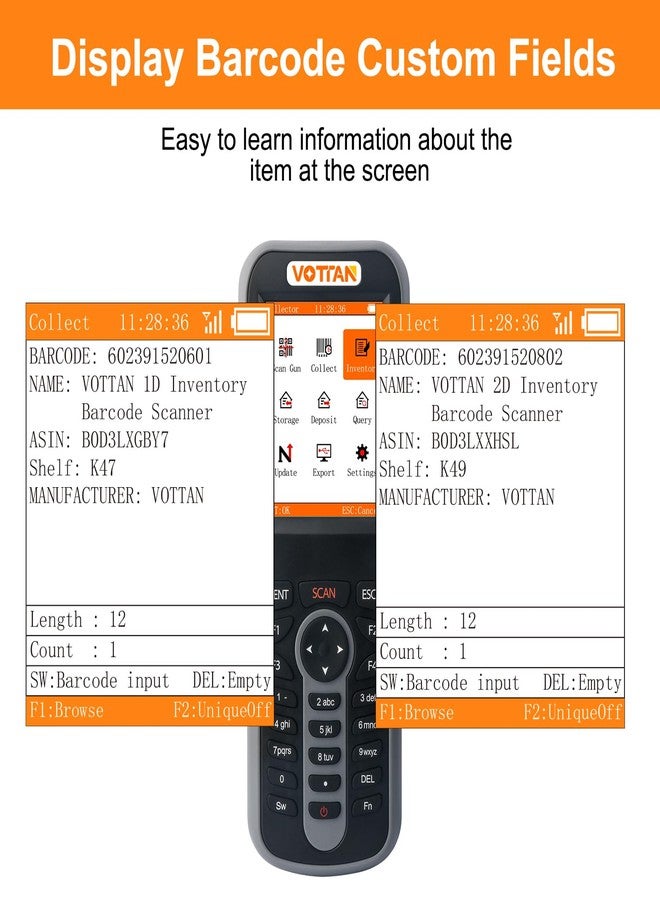 VOTTAN Inventory Scanner with 2.8'' HD Screen and Keybord, 1D 2D QR Code Wireless Barcode Scanner, Stock Datas Collector Scanner for Warehouse E-Business - Image 4