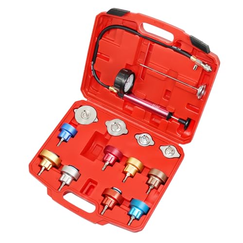 JIFETOR 14PCS Radiator Pressure Tester Tool Kit with Aluminium Pump and Metal Adapters, Red - Image 1