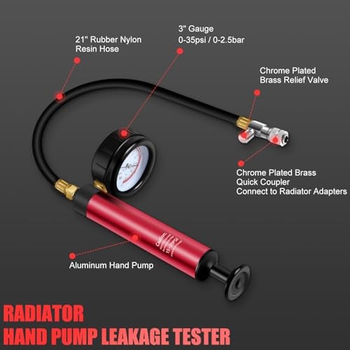 JIFETOR 14PCS Radiator Pressure Tester Tool Kit with Aluminium Pump and Metal Adapters, Red - Image 3