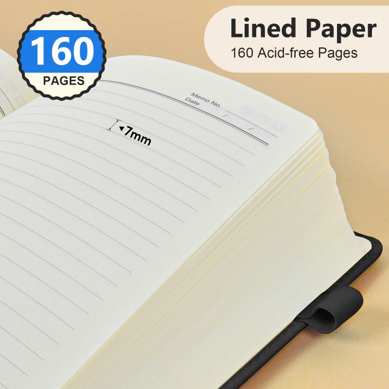 PERCUN Lined Journal Notebook for Men & Women, 160 Pages College Ruled Journal for Writing, A5 Hardcover Leather Notebooks for Work, School, Business, Travel, Daily Diary 5.9" x 8.5" (Black) - Image 4