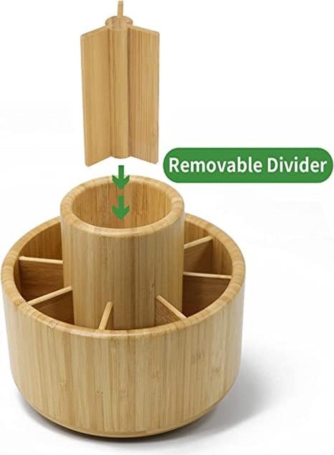 VaeFae Bamboo Pen Holder Organizer, Round Rotating Art Supply Organizer, Hold 420 Pencils, Desktop Storage for Marker Pens, Colored Pencil, Art Brushes, etc. - Image 2