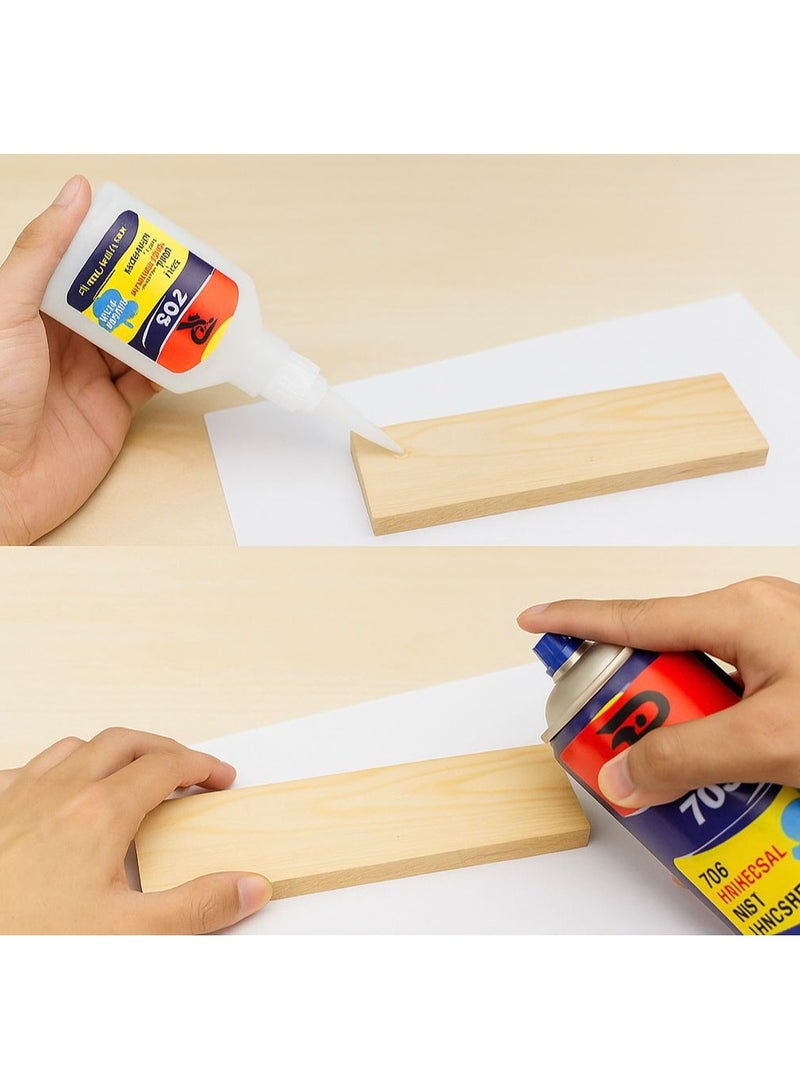 إيمان 705 لاصق سريع عالمي 100 جرام مع بخاخ منشط 450 مل غراء فائق القوة رابط فوري للخشب والبلاستيك والمعادن والمطاط والجلد والورق والحرف اليدوية والإصلاح المنزلي وورشة العمل - Image 2