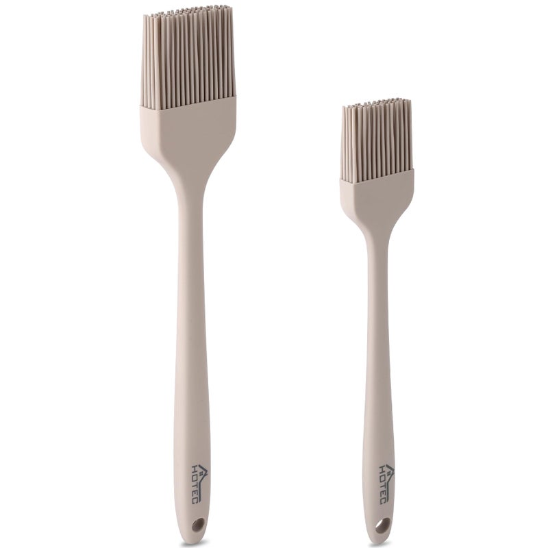 HOTEC Basting Brushes Silicone Heat Resistant Pastry Brushes Spread Oil Butter Sauce Marinades for BBQ Grill Barbecue Baking Kitchen Cooking BPA Free Dishwasher Safe, Khaki Set of 2 - Image 1