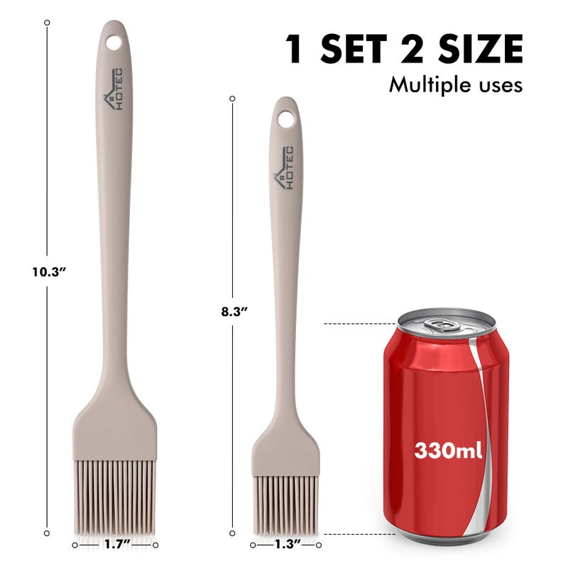 HOTEC Basting Brushes Silicone Heat Resistant Pastry Brushes Spread Oil Butter Sauce Marinades for BBQ Grill Barbecue Baking Kitchen Cooking BPA Free Dishwasher Safe, Khaki Set of 2 - Image 2