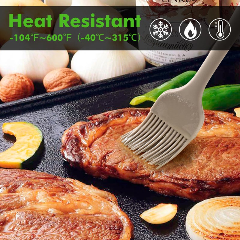 HOTEC Basting Brushes Silicone Heat Resistant Pastry Brushes Spread Oil Butter Sauce Marinades for BBQ Grill Barbecue Baking Kitchen Cooking BPA Free Dishwasher Safe, Khaki Set of 2 - Image 4