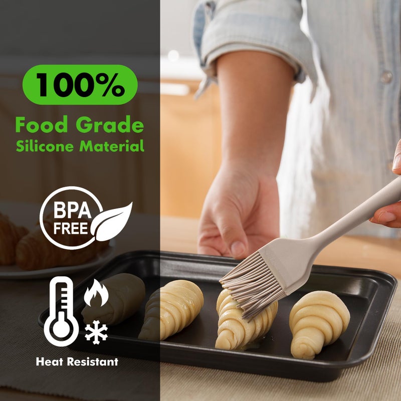 HOTEC Basting Brushes Silicone Heat Resistant Pastry Brushes Spread Oil Butter Sauce Marinades for BBQ Grill Barbecue Baking Kitchen Cooking BPA Free Dishwasher Safe, Khaki Set of 2 - Image 3