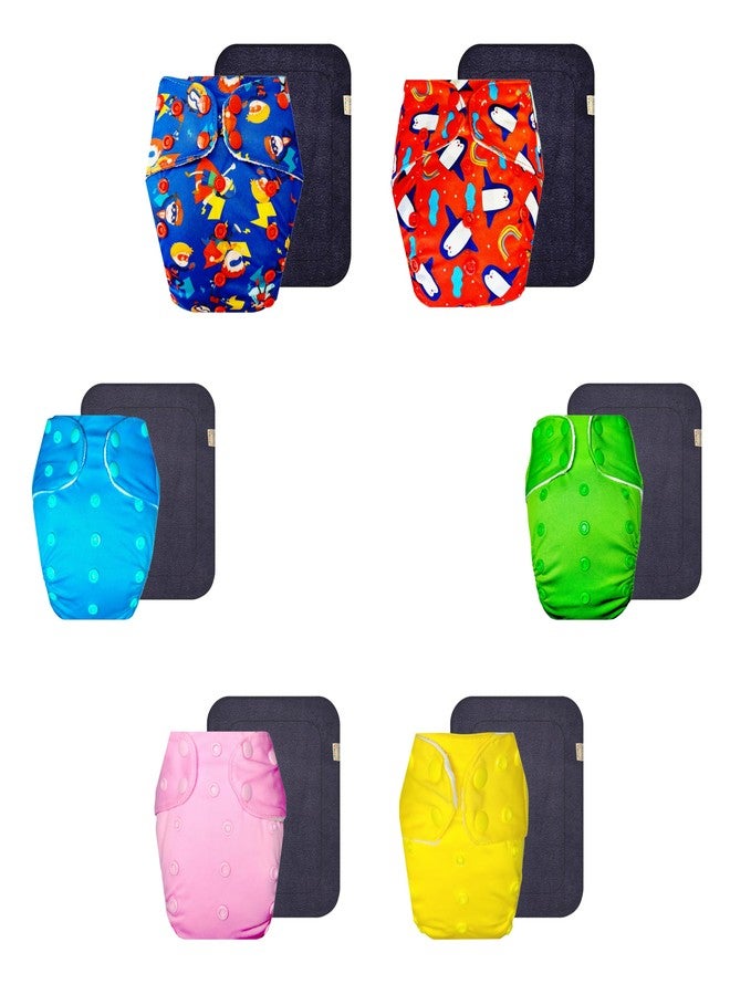 Dumbledo Premium Cloth Diaper with Black Insert (Pack of 6) | Dry Feel and Comfortable | Reusable & Washable | Travel Friendly | Perfect for Indian Summers | 3 Months - 3 Years | Unisex Baby - Image 1