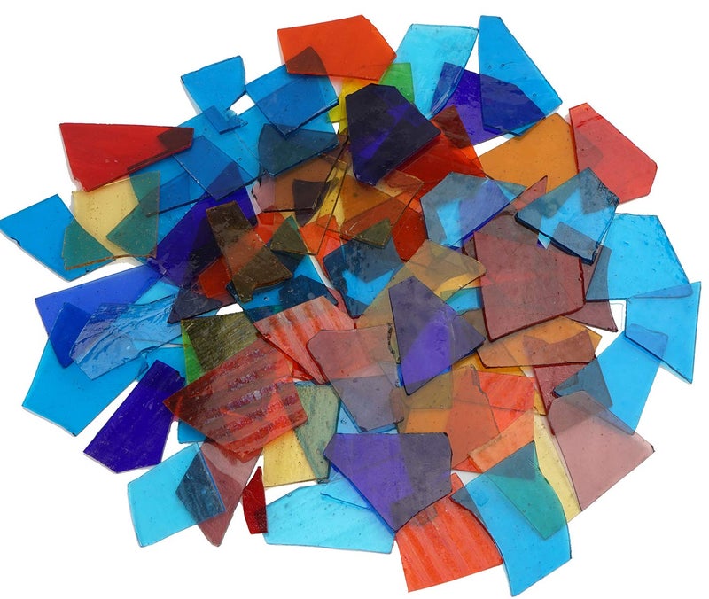 Lanyani Transparent Cathedral Stained Glass Pieces Sheets, Glass Mosaic Tiles Supplies for Crafts, Irregular Shape and Mixed Colors, 2.2 Pound Value Pack - Image 1