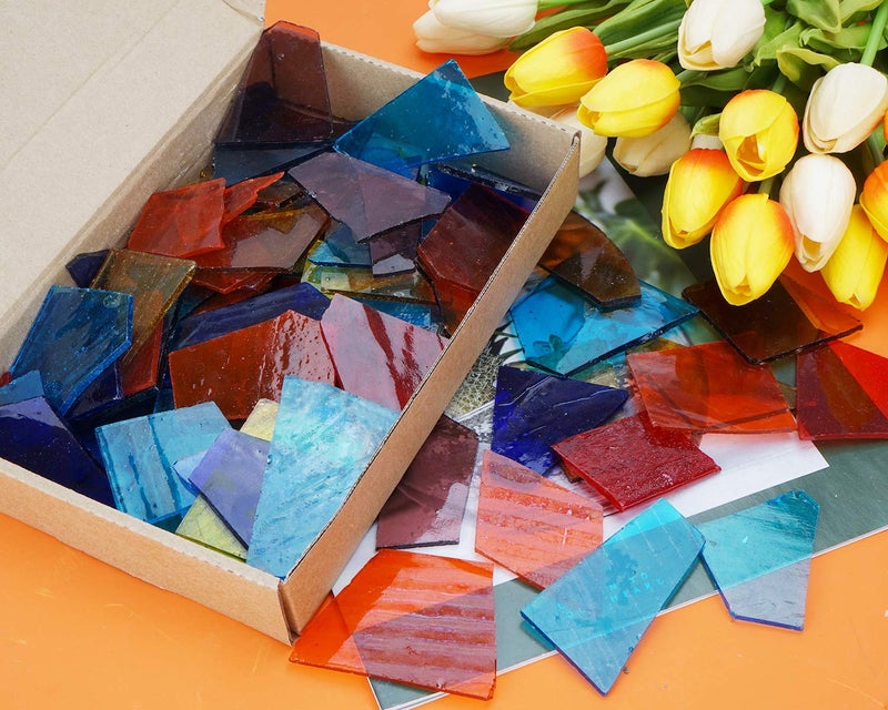 Lanyani Transparent Cathedral Stained Glass Pieces Sheets, Glass Mosaic Tiles Supplies for Crafts, Irregular Shape and Mixed Colors, 2.2 Pound Value Pack - Image 4