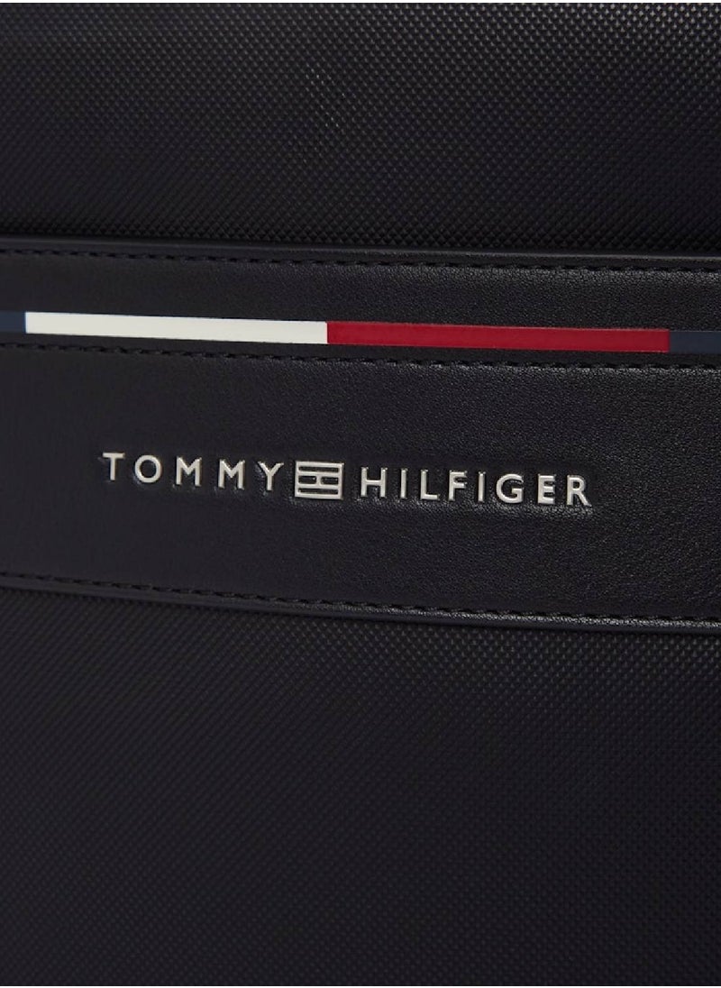 TOMMY HILFIGER Men's Signature Crossbody Reporter Bag - Faux Leather, Black  - Image 3
