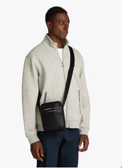 TOMMY HILFIGER Men's Signature Crossbody Reporter Bag - Faux Leather, Black  - Image 5