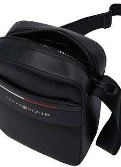 TOMMY HILFIGER Men's Signature Crossbody Reporter Bag - Faux Leather, Black  - Image 4
