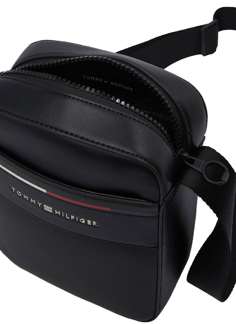 TOMMY HILFIGER Men's Signature Crossbody Reporter Bag - Faux Leather, Black  - Image 4