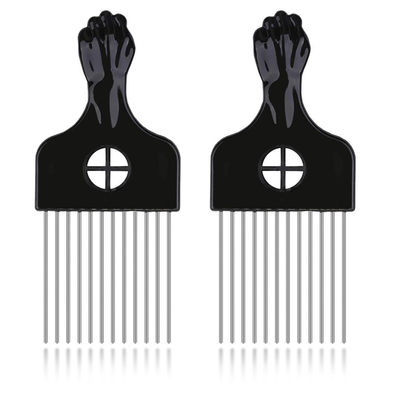 LEADUWAY 2 Pack Afro Comb and Metal Wig Detangler - Braid Styling Comb for Detangling and Styling Hair, Hair Pick - Image 1