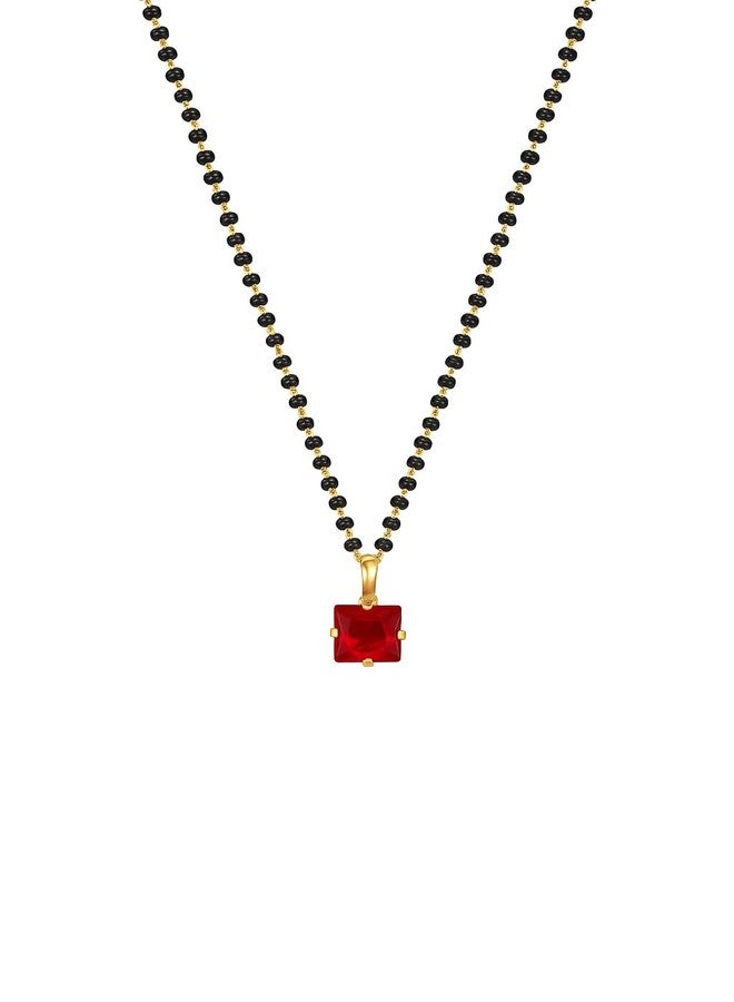 sweeply Gold Plated Black Bead Mangalsutra with Red Square Pendant for Women – Traditional & Daily,Wear Jewelry - Image 1