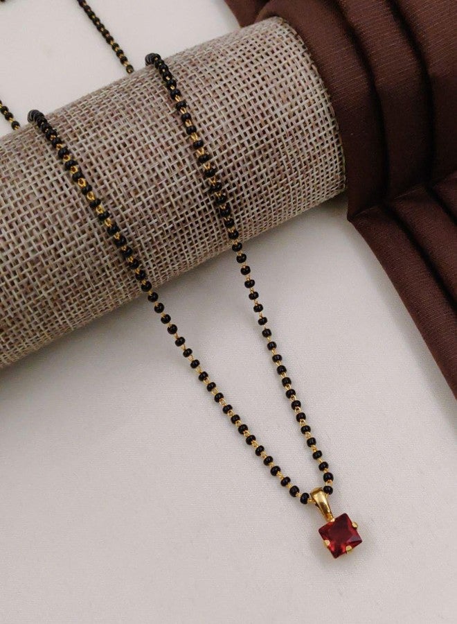 sweeply Gold Plated Black Bead Mangalsutra with Red Square Pendant for Women – Traditional & Daily,Wear Jewelry - Image 2